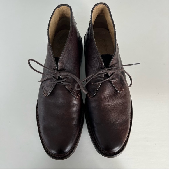 ♦️SOLD♦️FRYE Dark Brown Leather Braided Back Lace Up Chukka Ankle Boots Sz - Picture 5 of 16